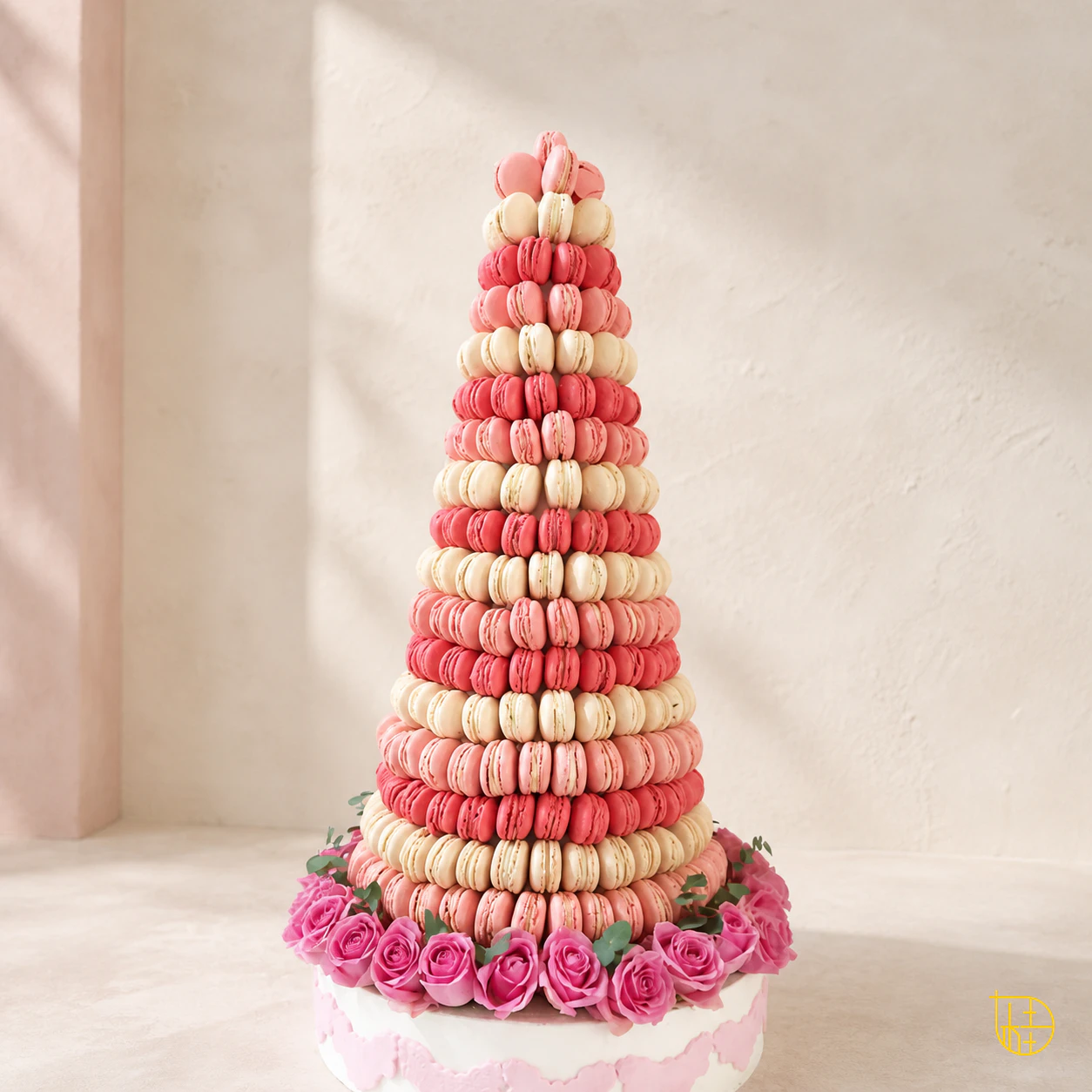 N° 01 — Tour de Macarons Roseraie, création de gâteau sur mesure