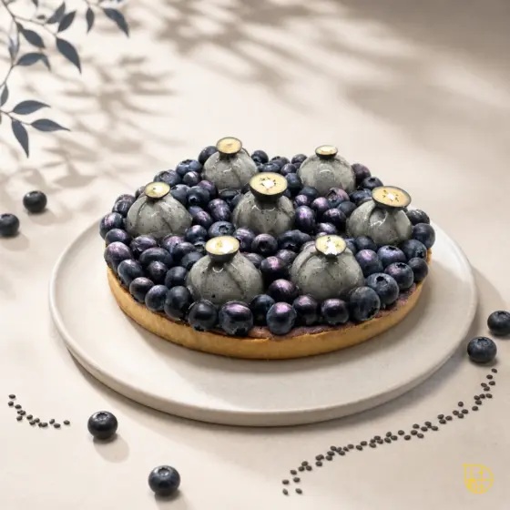 Grande tarte à la myrtille et aux sésames