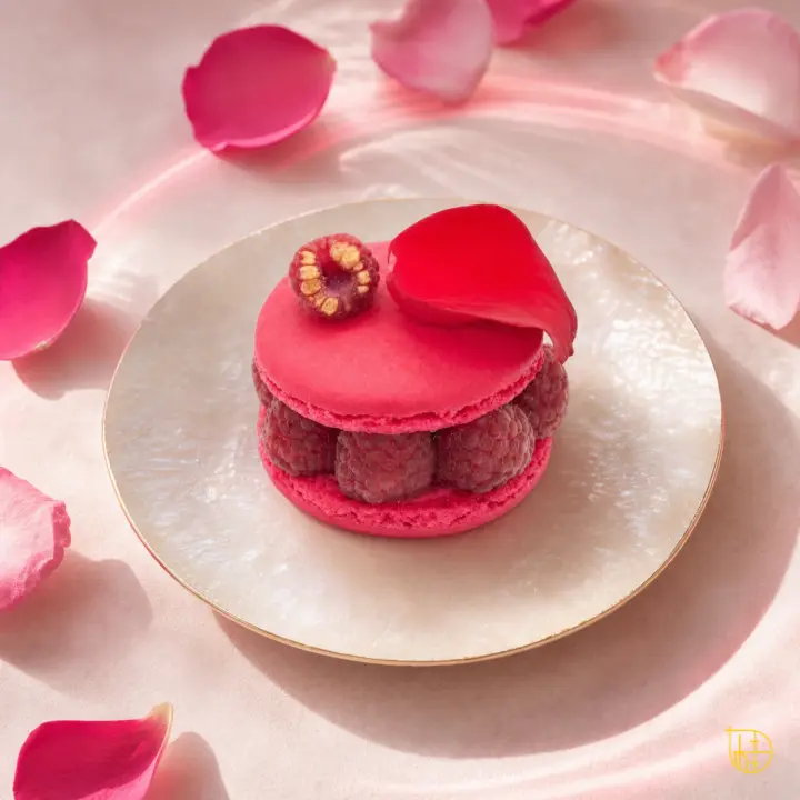 Macaron framboise litchi rose